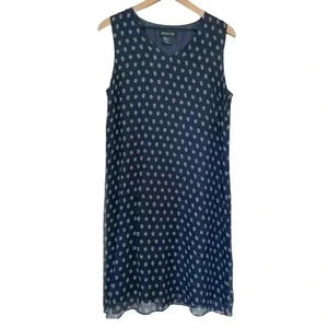 100% Silk Bridgetown Collection V Neck Sleeveless Shift Dress | Navy Floral, M